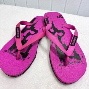 Diesel Vibrant Vintage Retro Pink and Black Flip Flops Size 8